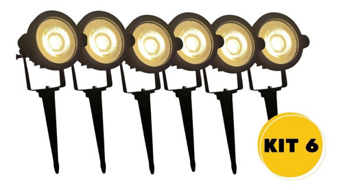 Kit 6 Espeto Luminária Led 5w Luz Branco Quente Jardim Grama Cor Da Carcaça Preto Cor Da Luz Branco-quente 100-250v