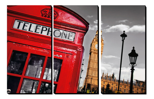 Cuadro Triptico Londres Cabina Telefonica 120 Cm X 80 Cm