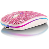 Mouse Inalambrico Recargable Optico Con Brillos, Rosa