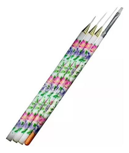 Set X4 Pinceles Manicura Francesa Liner Y Gel Diseño Flores