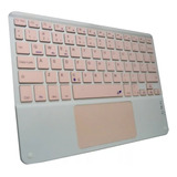 Teclado Com Mouse Bluetooth Branco Rosa iPad Tablet Galaxy