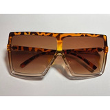 Maxi Sunglasses Ângulos Retos Grandegg++ Estilo Rave Eletro Armação Leopardo Transparente Haste Leopardo Lente Cinza Degradê Desenho Maxi Quadrado Gg++ Reto