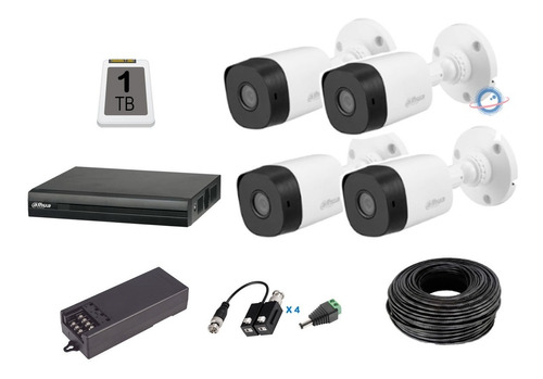 Kit 4 Camaras 5mp Dvr 4 Ch Wizsense Dahua Balun 1tb Cctv