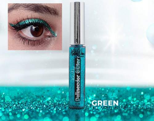 Delineador Glitter Líquido Larga Duración Brocha Green Hv K