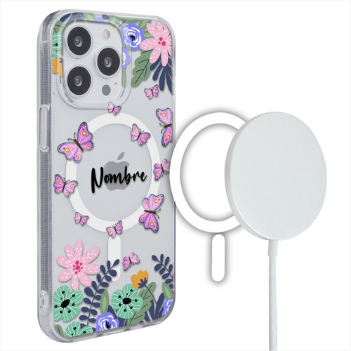 Funda Para iPhone Magsafe Personalizada Con Nombre Mariposas
