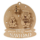 Esferas Navideñas 3d Diseño Muñeco Nieve Madera Mdf Color