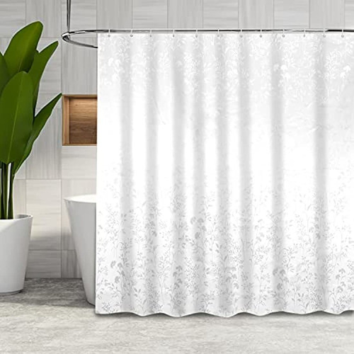 Cortinas De Baño  Blanca Floral De Poliéster