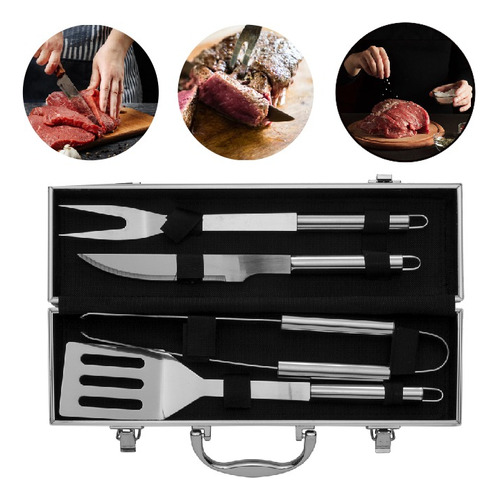 Kit Churrasco 4 Peças Inox Com Maleta Profissional 