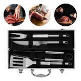 Kit Churrasco 4 Peças Inox Com Maleta Profissional 