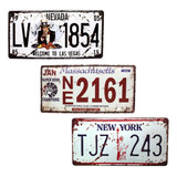 Kit 32 Placas Decorativa Aço Carro Alto Relevo Sortidas Estados Americanos