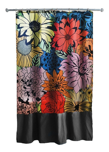 Cortina De Baño De Tela, Estampa Diseño Flores 1,80x1,80mts + Diseño Original