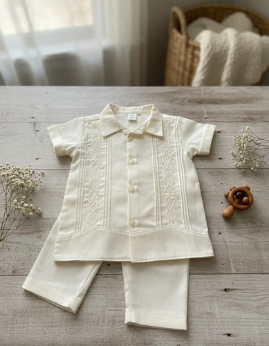 Conjunto Guayabera Bordado 127 En Lino Para Niño Bebe