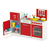 Cozinha Infantil Menina Fogão Geladeira E Pia Vermelha 