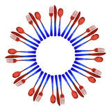 Cubiertos De Plastico Rojo Y Azul, 48 Cucharas, 48 Tenedores