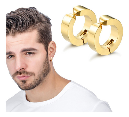 Par De Brincos Masculino Pressão Argola Aço Inox Dourado 4mm