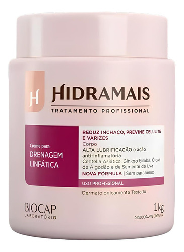 1kg Creme Hidramais Massagem Redutor Drenagem Linfática