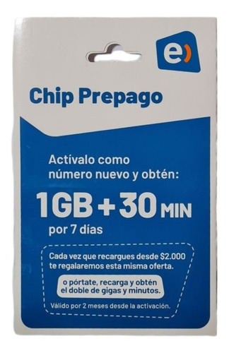 Chip Entel Prepago 1 Giga + 30 Minutos