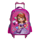 Mochila Infantil Menina Rodinha Princesa Sofia Led 3d Rosa