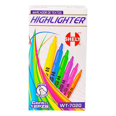 Marcatextos Shely Highlighter Azul 12 Piezas Punta Cincel A Base De Agua