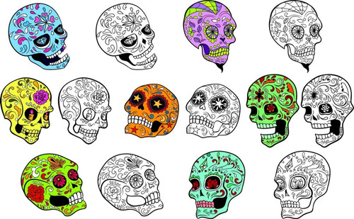 Vectores Halloween Dia De Muertos 14 Calaveras De Azucar V13