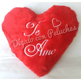 Corazon De Peluche Bordado Almohadon Te Amo Rojo 