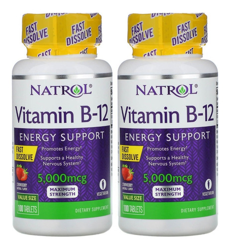 Kit 2x Vitamina B12 5000mcg Fast Dissolve 100 Tablets Natrol