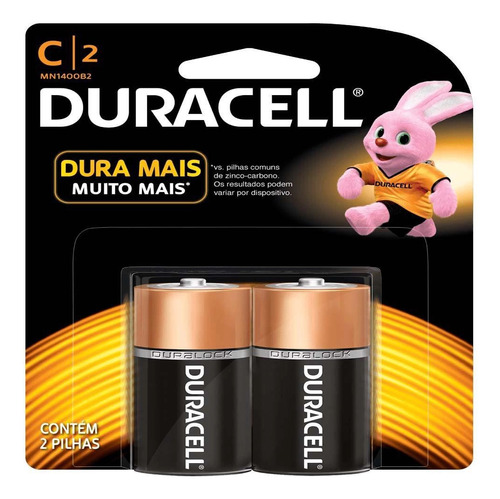 02 Pilhas Alcalina C2 Média Duracell 1 Cartela