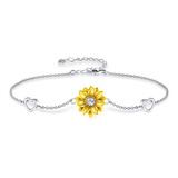 Pulsera Girasol Plata 925 Corazón Mujer Joya Regalo