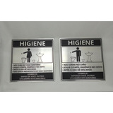 Kit 2 Placas Indicação Higiene Banheiro Alumínio 15x15cm