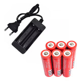 Carregador + 6 Bateria 18650 3.7v Recarregável Lanterna Led