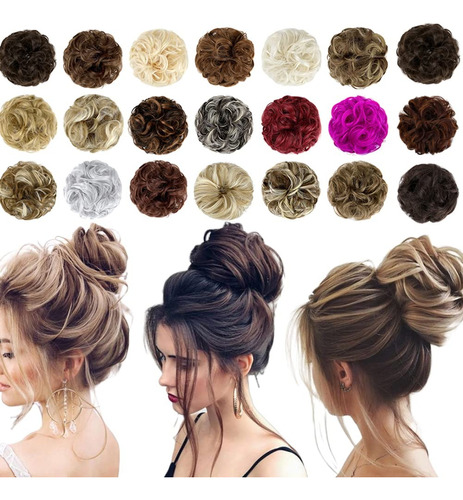 Scrunchie Con Rodete Postizo Ondulado Y Despeinado, 2 Piezas