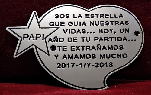 Placa Recordatoria Cementerio 10x14 Corazon Estrella Bronce