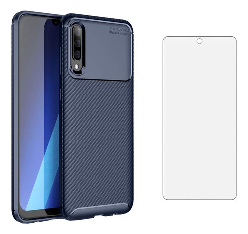 Funda Para Galaxy A70 Con Protector De Pantalla Azul Oscuro