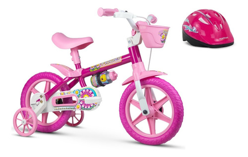 Bicicleta Aro 12 Flower Nathor + Capacete Infantil