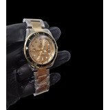 Reloj Rolex Dorado Con Plateado Bisel Giratorio Clon 