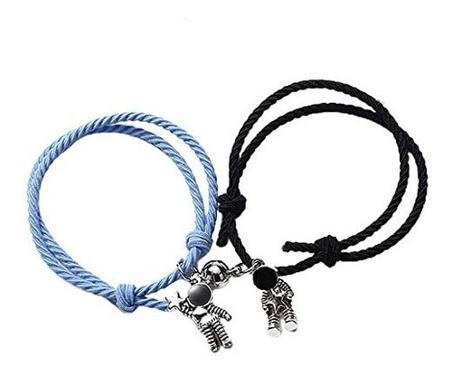 Pulsera Novios Pareja Astronauta Negro Y Celeste 2 En 1 