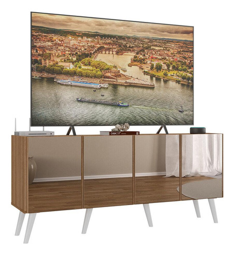 Rack Tv Até 50 Pol Retrô C/ Espelho 4 Pts Multimóveis Mp1082 Cor Rustic/branco