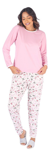 Pijama Longo Feminino Adulto Inverno Flanelado Blusa E Calça