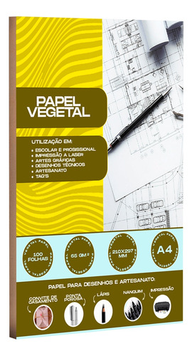 Papel Vegetal A4 210x297mm 65g 100 Folhas