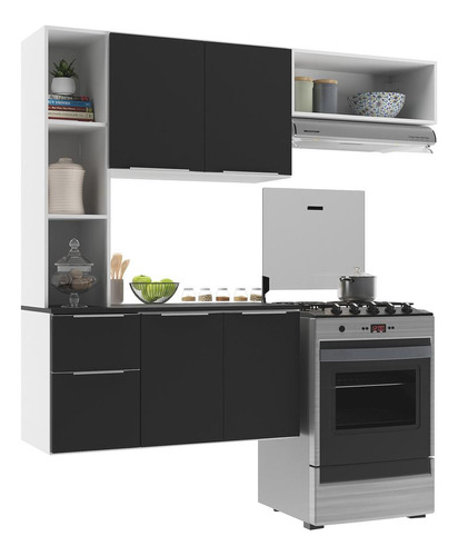 Armário Cozinha Compacta Com Balcão Sofia Multimóveis V2001 Cor Branco/preto