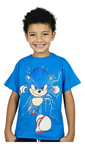 Camiseta Camisa Manga Curta Infantil Sonic Algodão