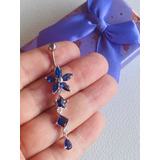 Piercing Ombligo De Plata 925 Y Circones Flor Estrella Azul