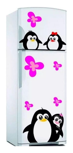 Vinil Decorativo Cocina Refrigerador Pingüinos Flores Refri 
