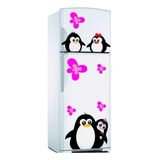 Vinil Decorativo Cocina Refrigerador Pingüinos Flores Refri 