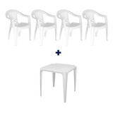Kit 1 Mesa Plástica Multiuso + 4 Cadeira Poltrona Tramontina
