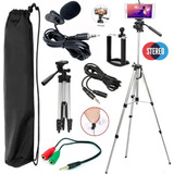 Kit Youtuber Microfone Lapela Celular + Extensão Tripé 1,30m