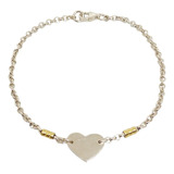 Pulsera Plata 925 Y Oro Con Dije Diseño Mini Corazón 