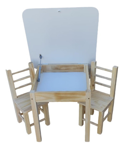 Mesa Infantil Com Bau +2 Cadeiras De Madeira De Pinus