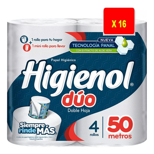 2 Bolson Papel Higiénico Higienol Duo 50 Metros X 2 Bolsones