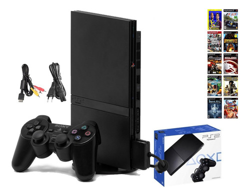 Sony Playstation 2 Slim Standard Completo Na Caixa + Acessórios + Acompanha 10 Títulos Incluso